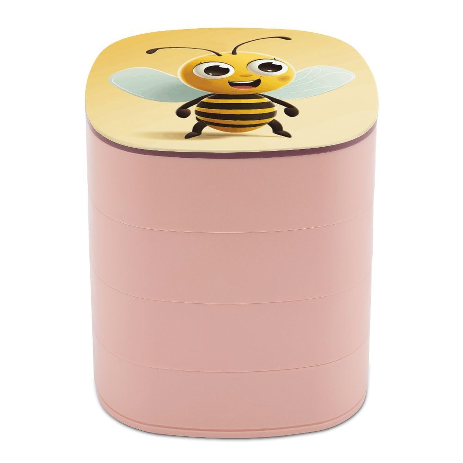 JTREHY Cartoon Bee Jewelry Box 4-Layer Covered Rotating Jewelry Storage Box Large Capacity Storage Boxes Portable Jewelry Case for Bracelets Earrings Necklace