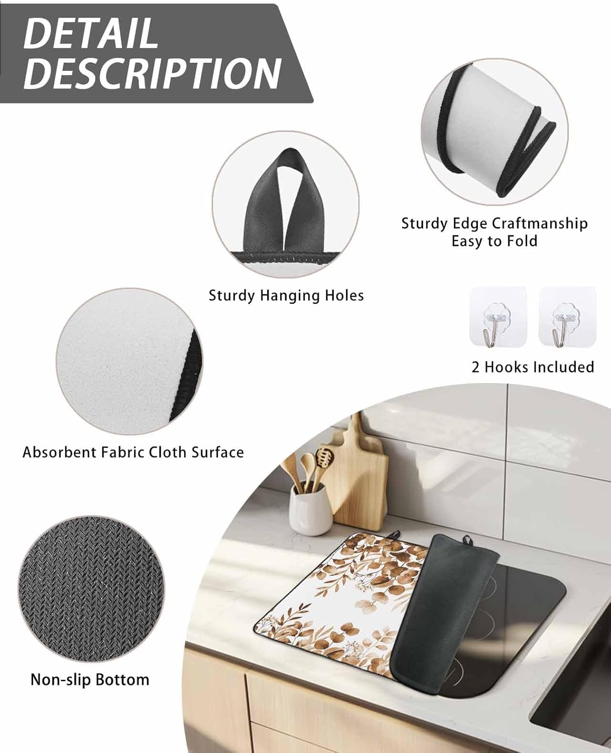 Stove Top Cover Borwn Eucalyptus Leaves Stove Cover for Electric Stove Top Nature Leaf Plant Glass Cooktop Covers Anti-Slip Mat Heat Resistant Countertop Protector Kitchen Decor 28.5"x20.5"