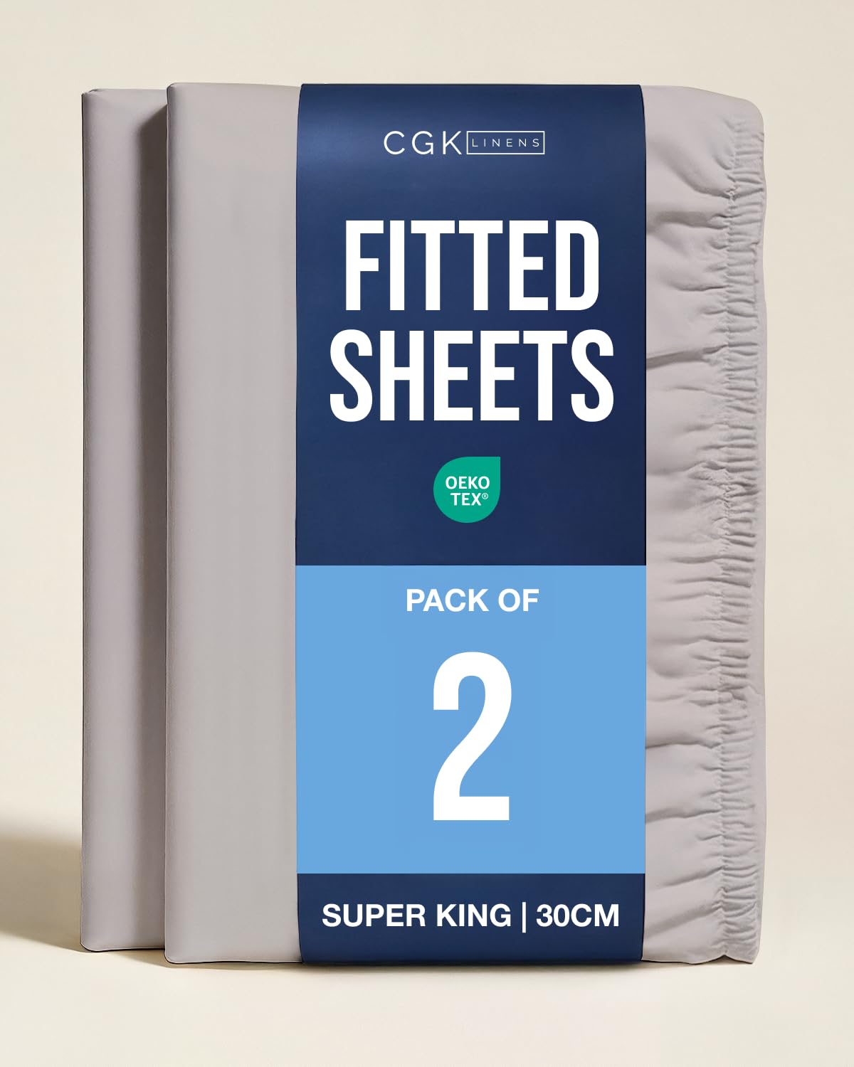 2 Pack Super King Light Grey Fitted Sheets 180x200cm - 30cm (12") Deep Pocket - Brushed Microfibre - Soft, Wrinkle & Fade Resistant Bed Sheets - Breathable, Hypoallergenic & OEKO-TEX Certified