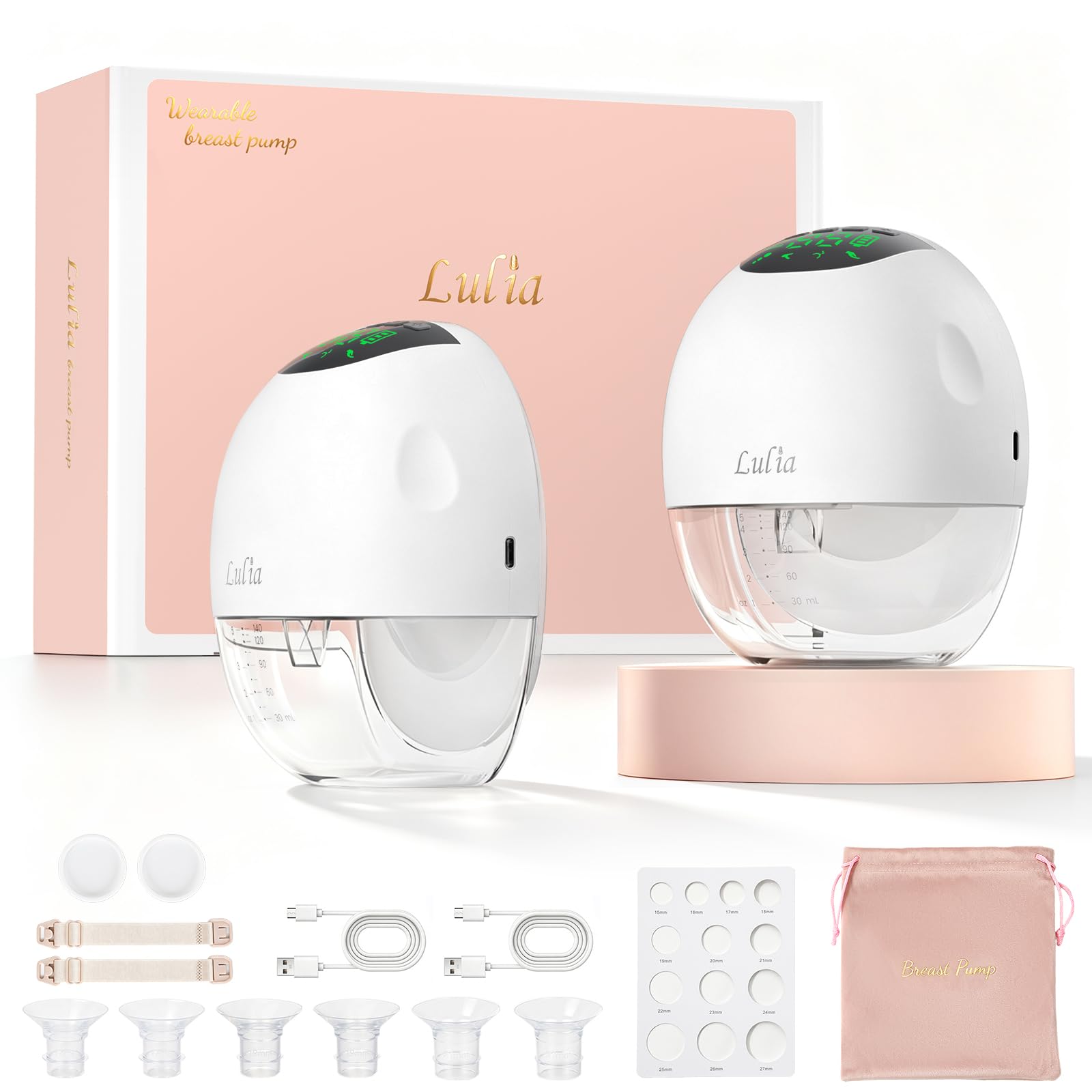 Lulia Milchpumpe Elektrisch, Doppelte Elektrische Milchpumpe Handsfree
 | 4 Modi & 9 Stufen, Bis Zu 350 Mmhg Saugkraft, Auslaufsicher Anti-Rückfluss, 17/19/21/24mm Flansche,BPA Frei