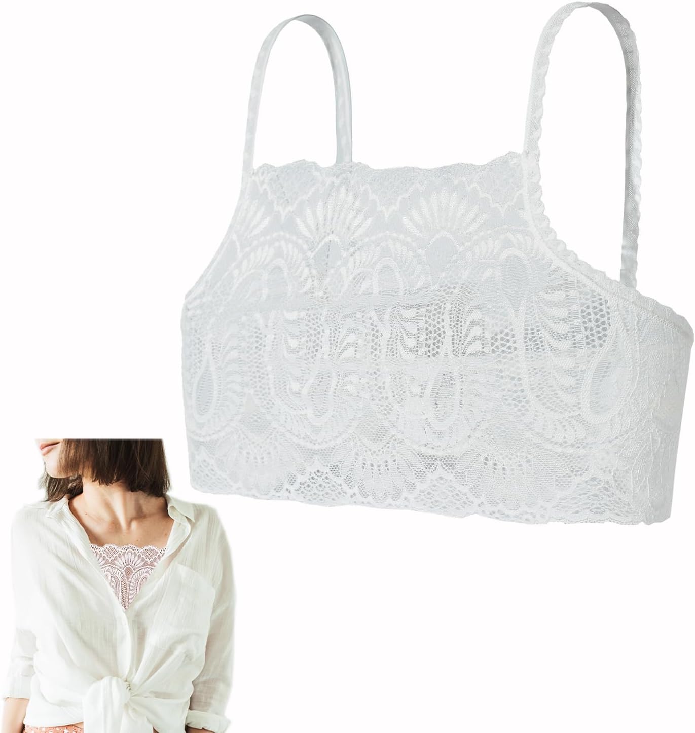 Women's Lace Camisole Crop Tops Modesty Panel Cleavage Cover up for Low Neckline Low Cut Dress - Image 10