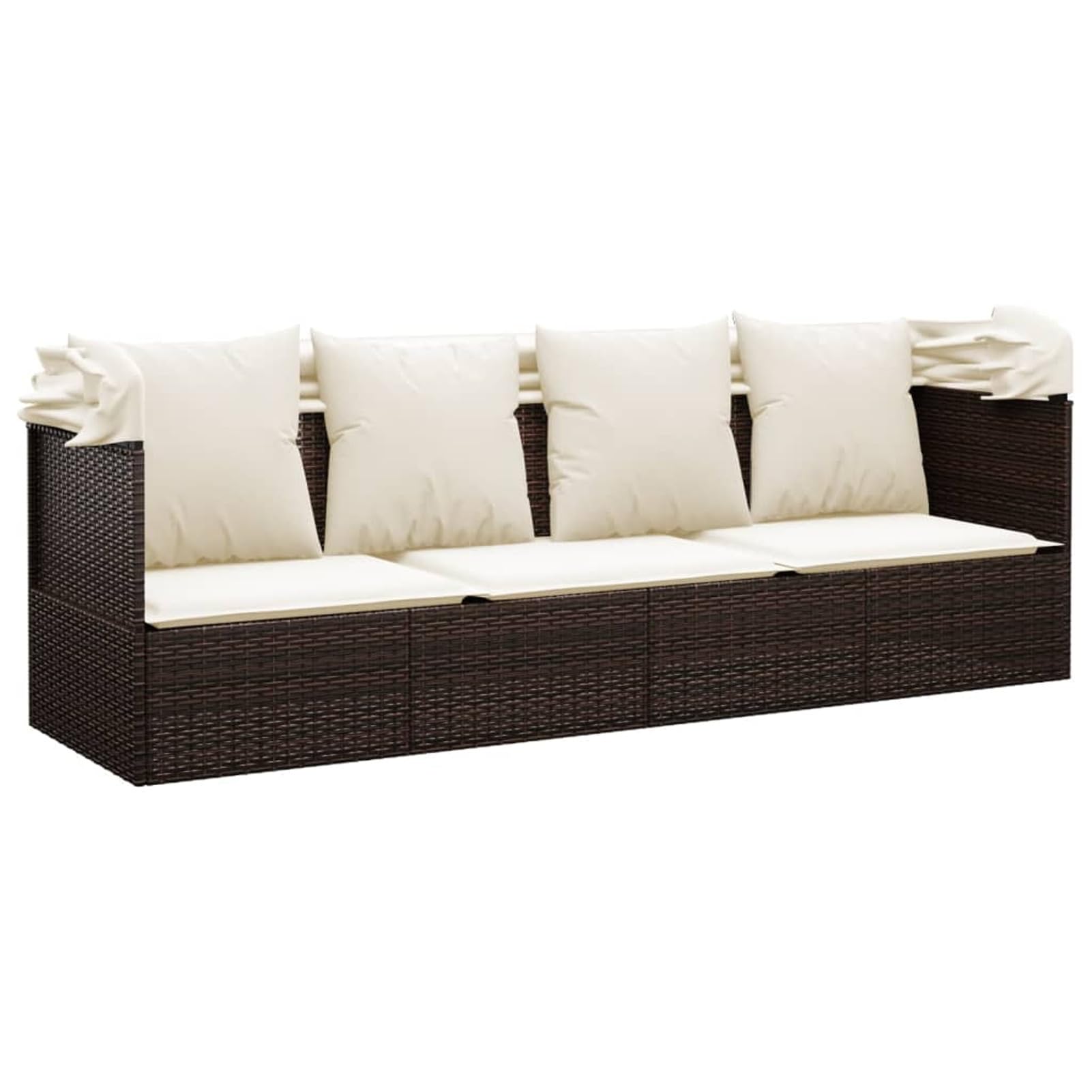 Homgoday Lit de Salon d'extérieur Toit et Coussins Marron Résine Tressée, Bain de Soleil de Jardin, Lit de Camping pour Plage, Extérieur, Balcon, Terrasse