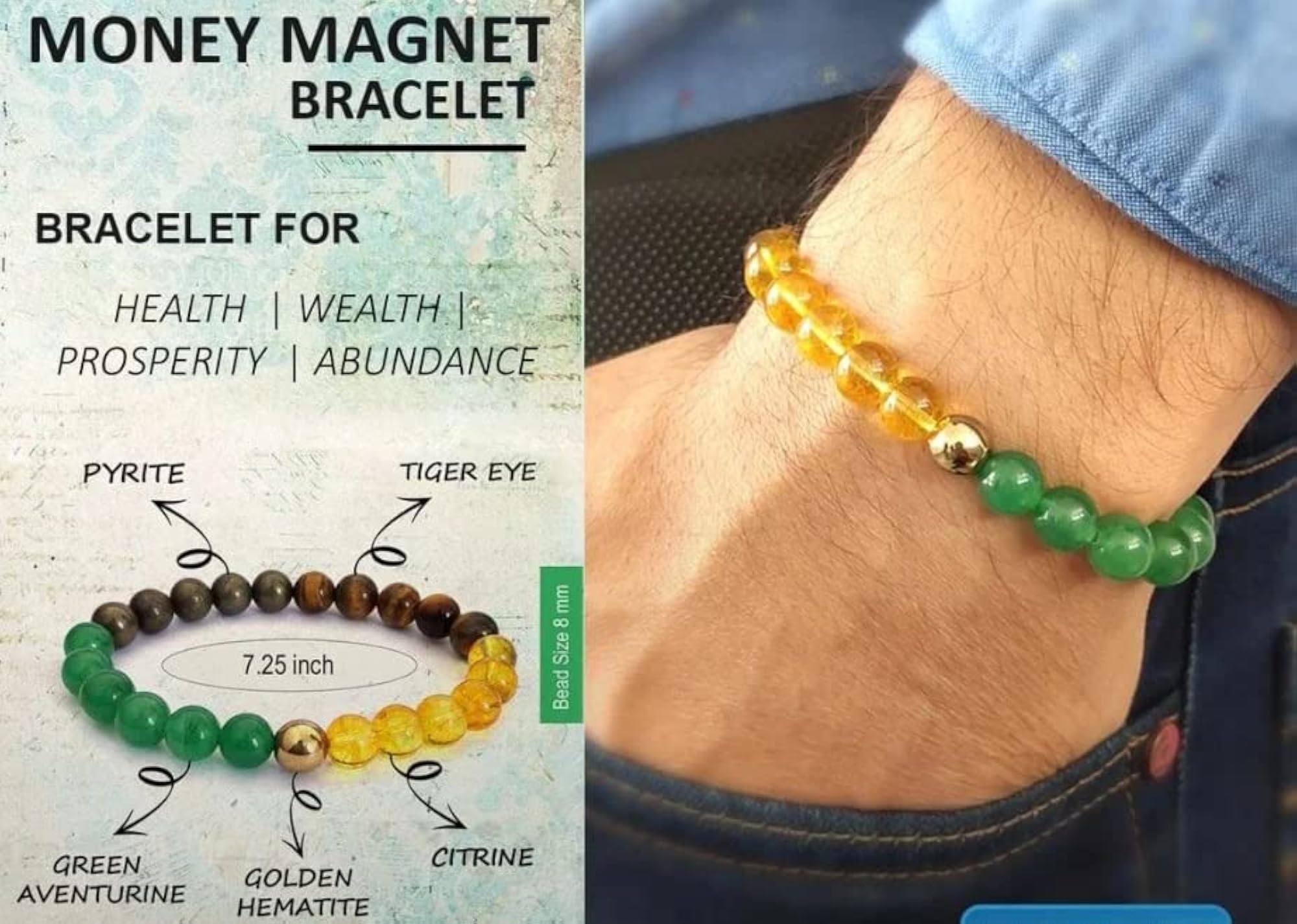 Money Magnet Bracelet - Natural Gemstone Adjustable Unisex