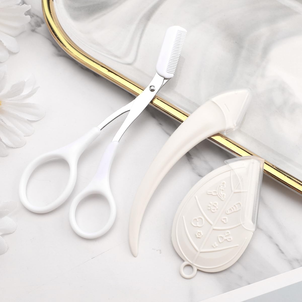 Precision Eyebrow Scissors with Comb – Stainless Steel Brow Trimmer Tool, Pink Grooming Scissor for Shaping & Styling