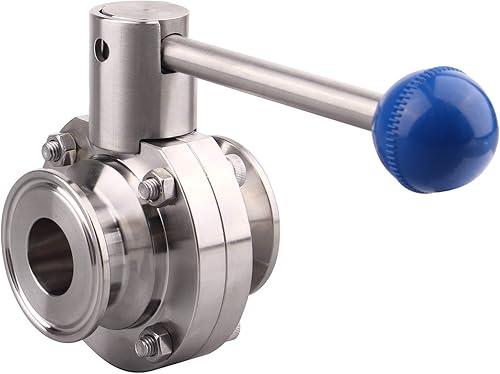 Miniatura 3 de DERNORD Válvula de mariposa sanitaria con mango de acero inoxidable 304 Tri Clamp Trébol (1 pulgada)