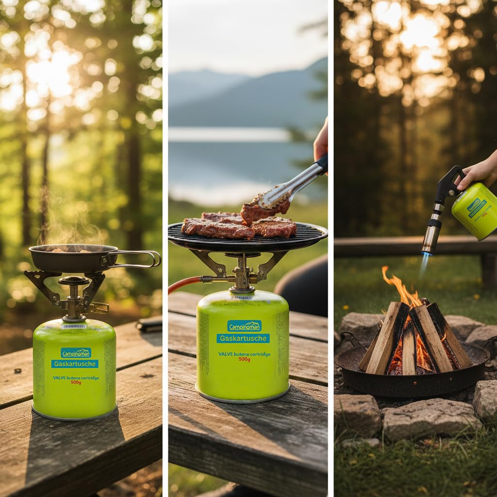 Campingman 12 cartucce di gas da 500 g con valvola a vite EN 417 – Cartuccia a vite universale per fornelli da campeggio, bruciatori di erbacce, Weber Grill & gas da campeggio