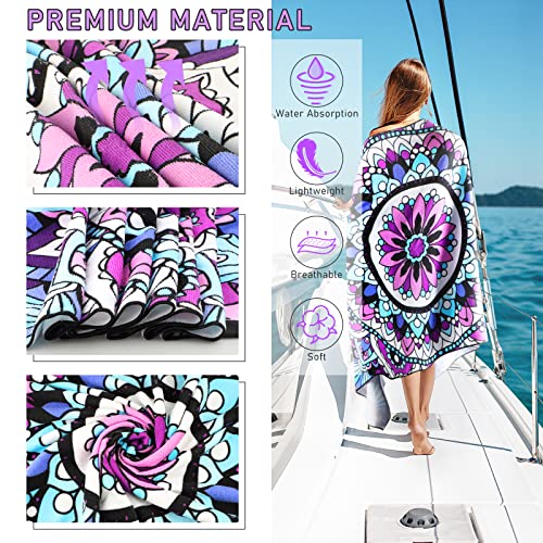 Decomen Beach Towel, Microfiber Beach Towels, Oversized, Quick Dry (73" X 35") Sand Proof, Absorbent, Compact, Beach Blanket, Lightweight Towel For The Swimming, Sports, Beach, Gym-Purple Flower #TOP1