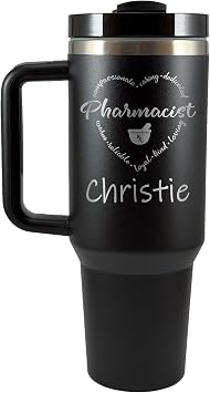 Personalized Pharmacist Tumbler 40oz Stainless Steel Cup w/Handle, Custom Laser Engraved Pharmacy Gift, Pharmacist Appreciation Gift, Custom Insulated Travel Mug for RPh, Pharmacy Technician
