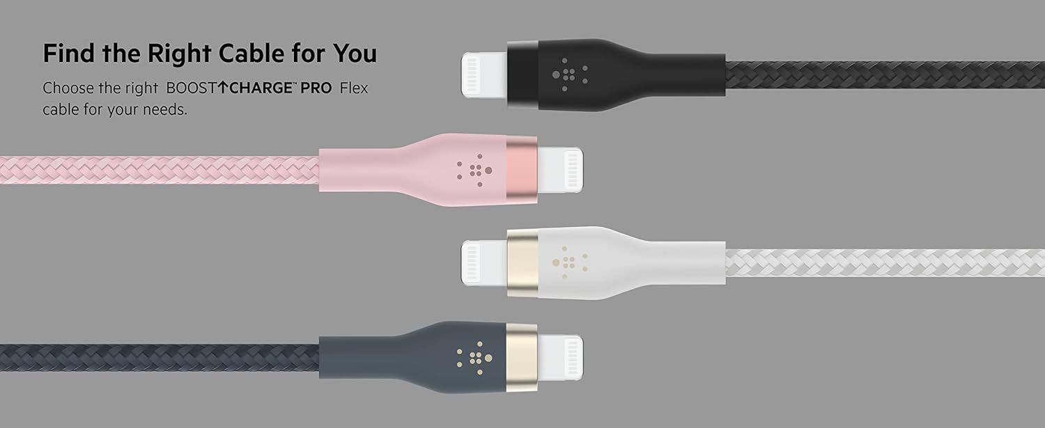 Belkin BoostCharge Pro Flex Braided USB Type A to Lightning Cable (1M/3.3FT), MFi Certified Charging Cable for iPhone 13, 12, 11, Pro, Max, Mini, SE, iPad and More - White : Everything Else