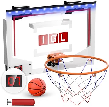 IGL Mini Basketball Hoop Indoor, Portable Door Basketball Hoop Outdoor | Electronic Scoreboard, Music, LED Lighting, 1 Ball & Pump, Personal Interaction/ Office Relaxation/ Daily Entertainment