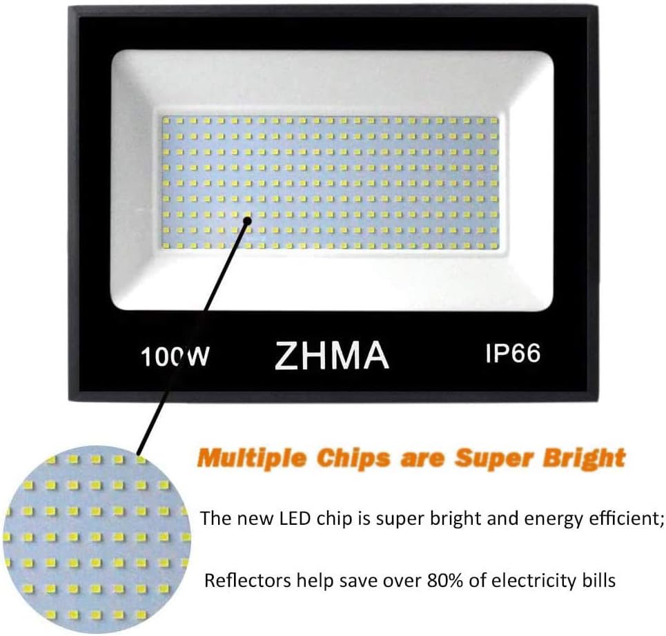 100W Flood Lights Outdoor,9000LM LED Work Light with Plug and Switch-IP66 Waterproof Bright Security Lights-6500K White Light,for Yard,Garden,Playground,Backyard,Garage,Lawn