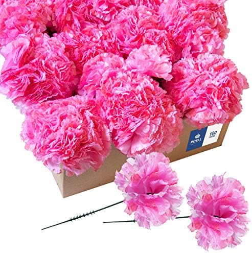Royal Imports Artificial Carnations, Silk Faux Flowers, for Funeral Arrangements, Wedding Bouquets, Cemetery Wreaths, DIY Crafts - 100 Single 5" Stems - Hot Pink