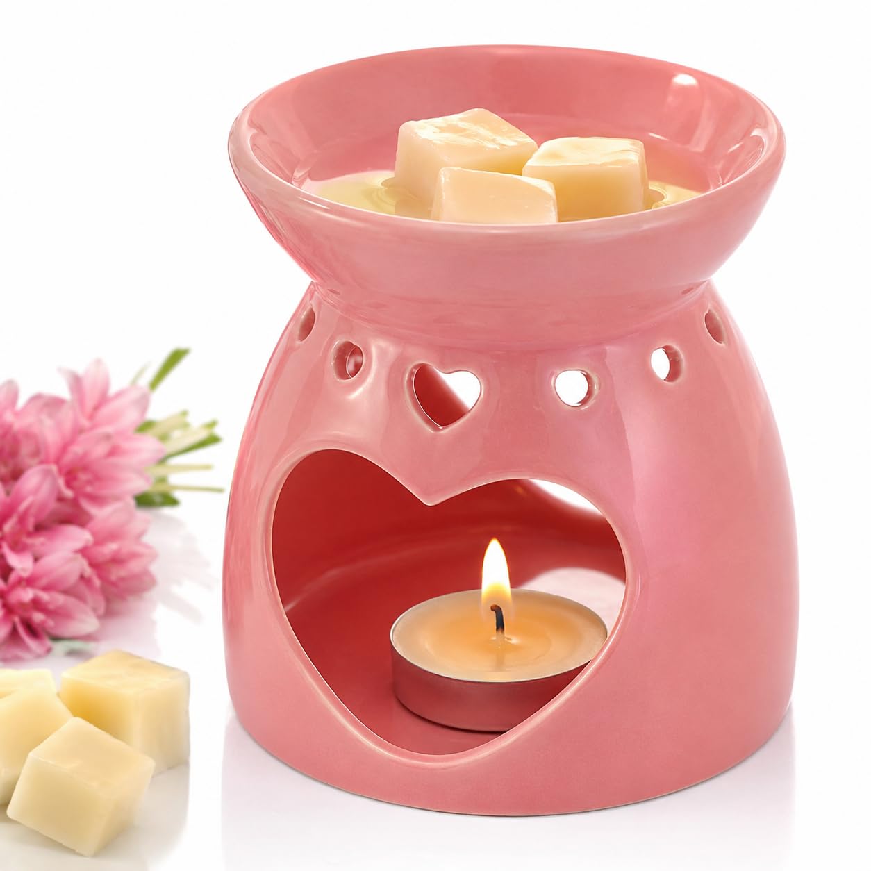 Pink Ceramic Wax Melt Burner Heart Wax Melt Warmer for Scented Wax Melts & Essential Oils, Tealight Oil Burner, Aromatherapy Fragrance Diffuser, Home Décor, Bedroom, Living Room