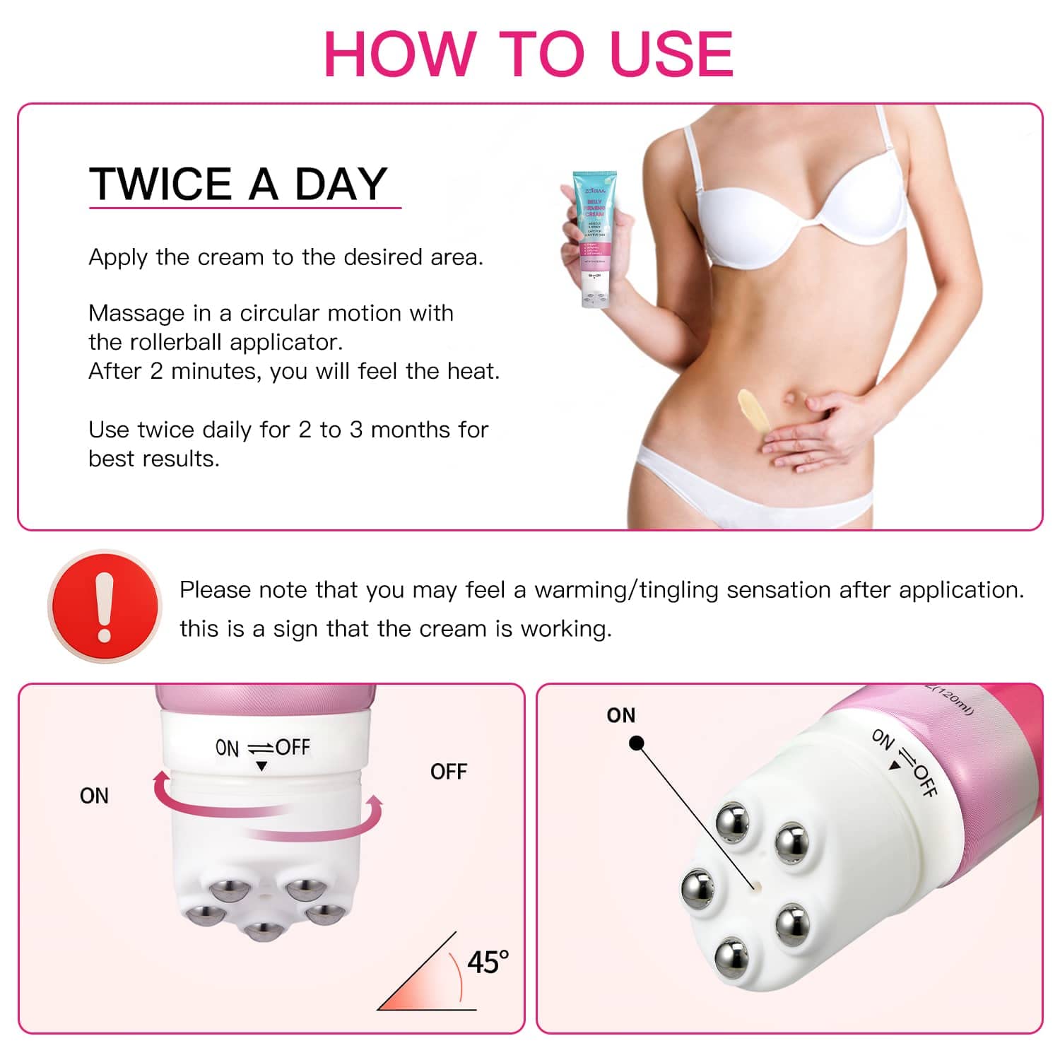 Hibiscus and Honey B Flat Belly Firming Cream - Skin Tightening Cream for Stomach, Thighs & Butt, Moisturizing Firming Cream for Women and Men(Cream + Massager)