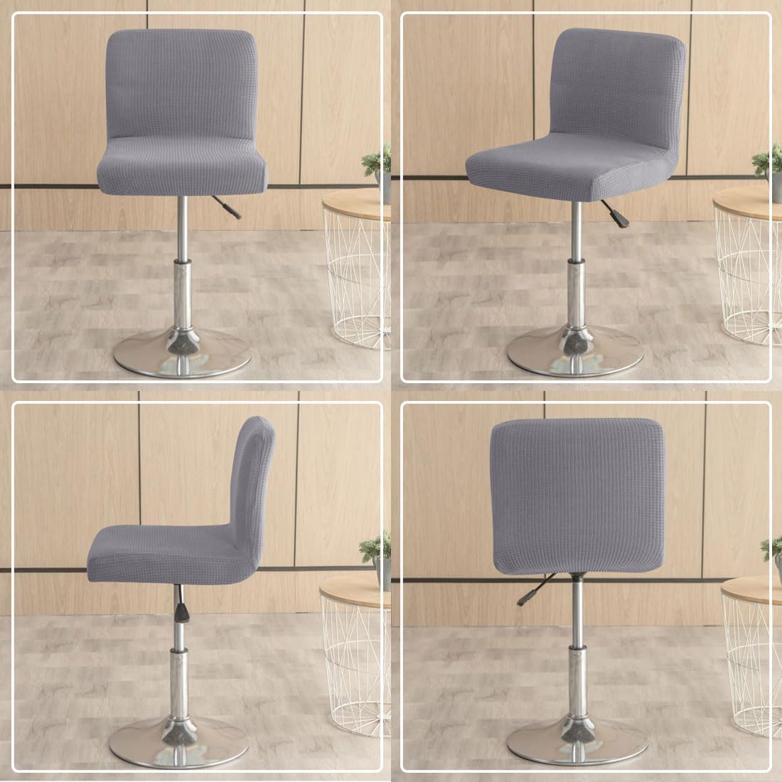 Bar Stool Cover with Back Waterproof Set of 4 Jaquard Dining Room Square Swivel Barstool Chair Slipcover for Counter Height Mid Low Back Chair Protector