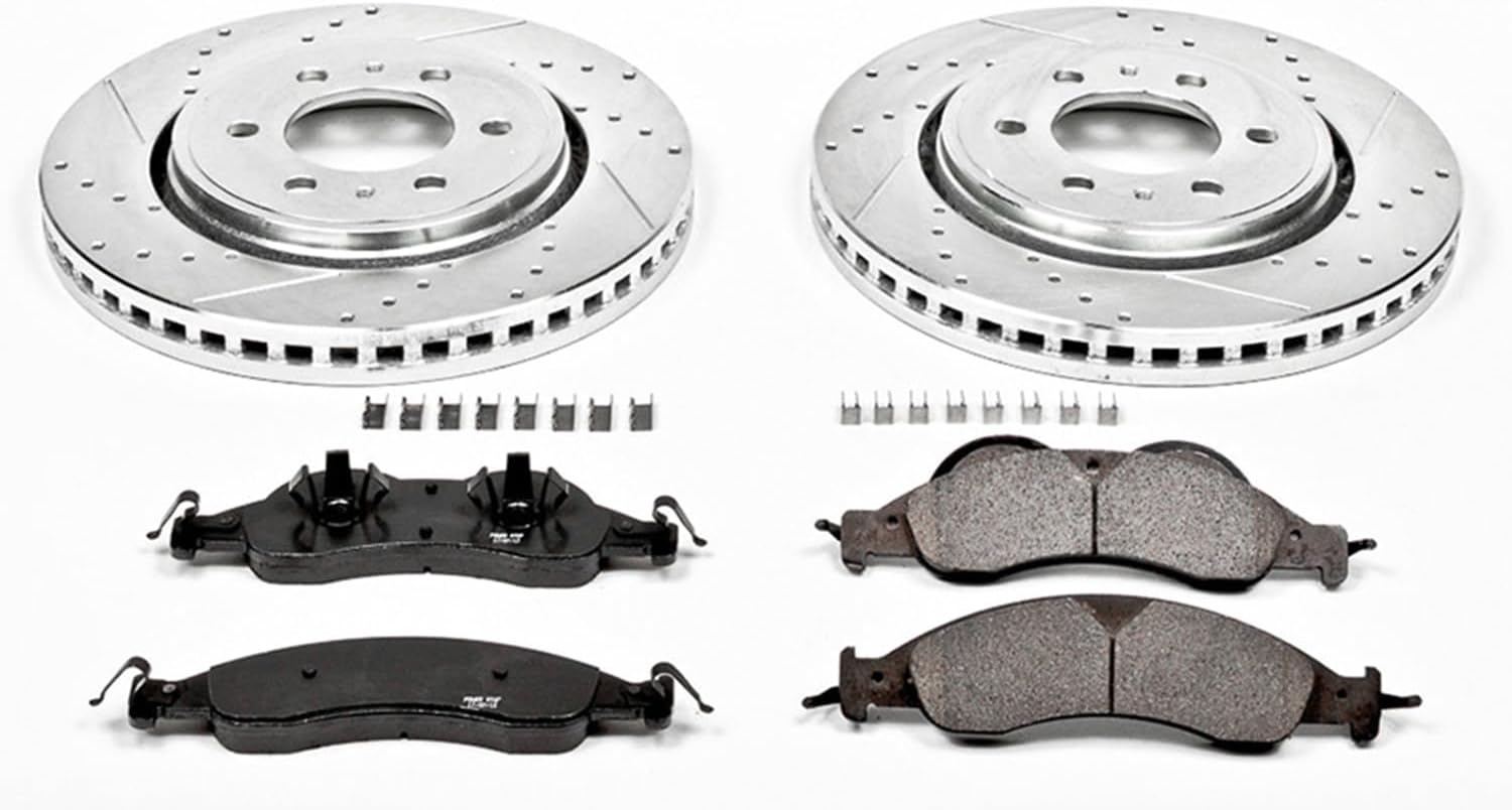 PowerStop Front Brake Kit For Ford Expedition 2007-09 | Lincoln Navigator 2007-09 - Drilled and Slotted Disc Rotors with Ceramic Brake Pads Replacement, K4682