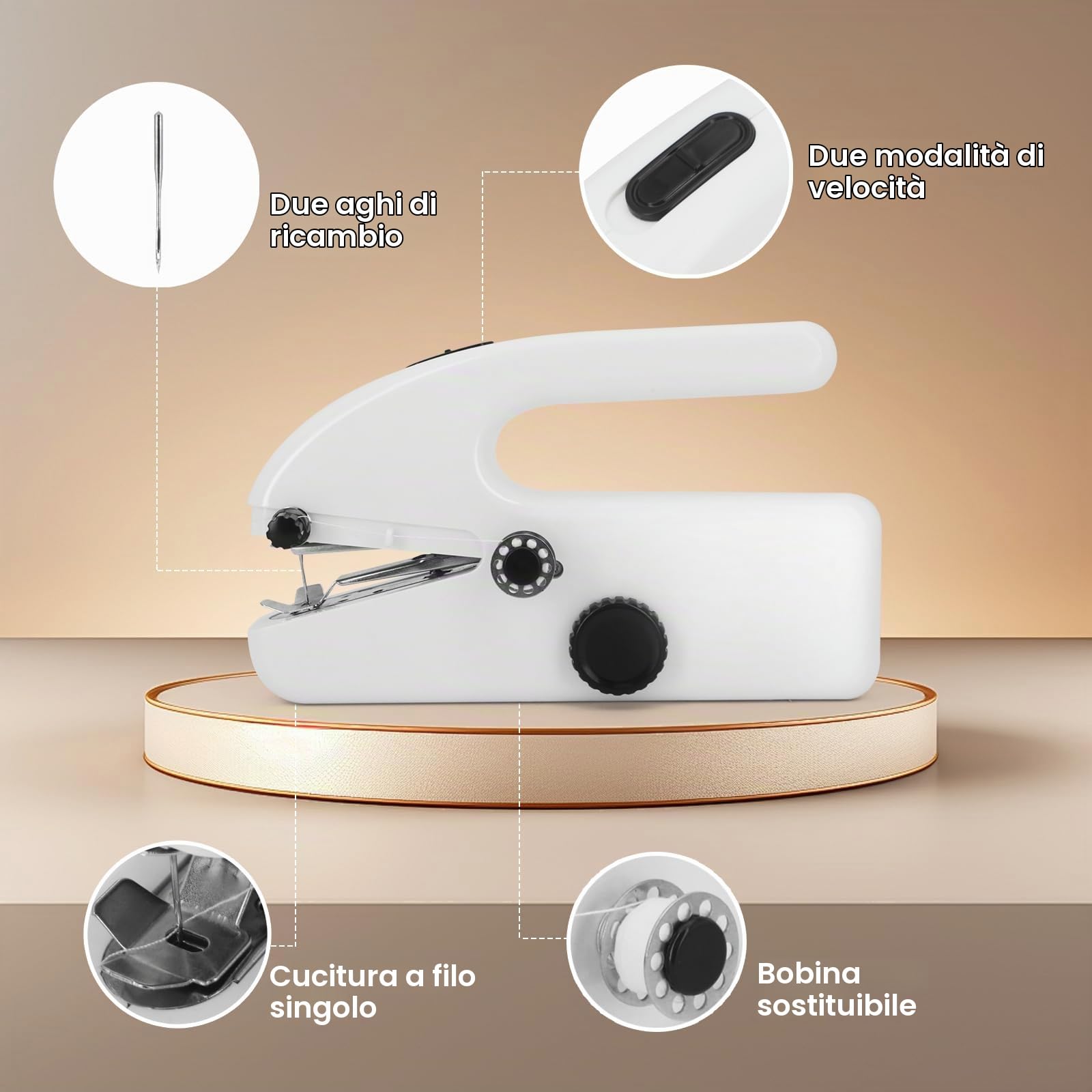 Macchina Cucire Portatile 2 Velocità – Leggera, Compatta, per Principianti | Cucitrice Portatile Leggera, Kit Accessori Completo. Cuce Jeans, Tende, Cotone spesso 1,8 mm. Perfetta per Emergenze e DIY