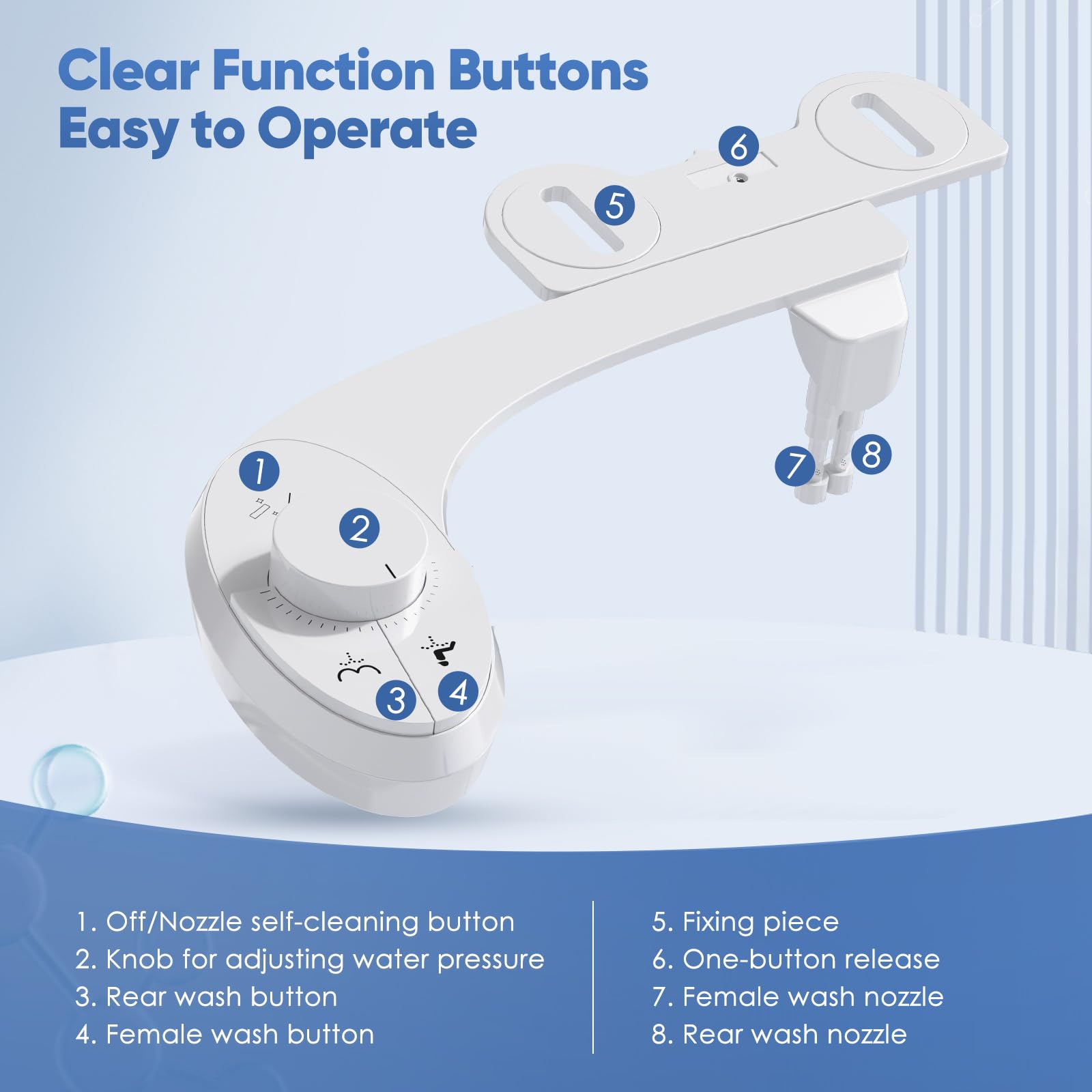 Pulvérisateur Bidet non électrique, Bouton poussoir réglable Toilette Japonaise pour eau froid de toilette bidet Abattant WC Alle De Bain avec Double Buses rétractables autonettoyantes