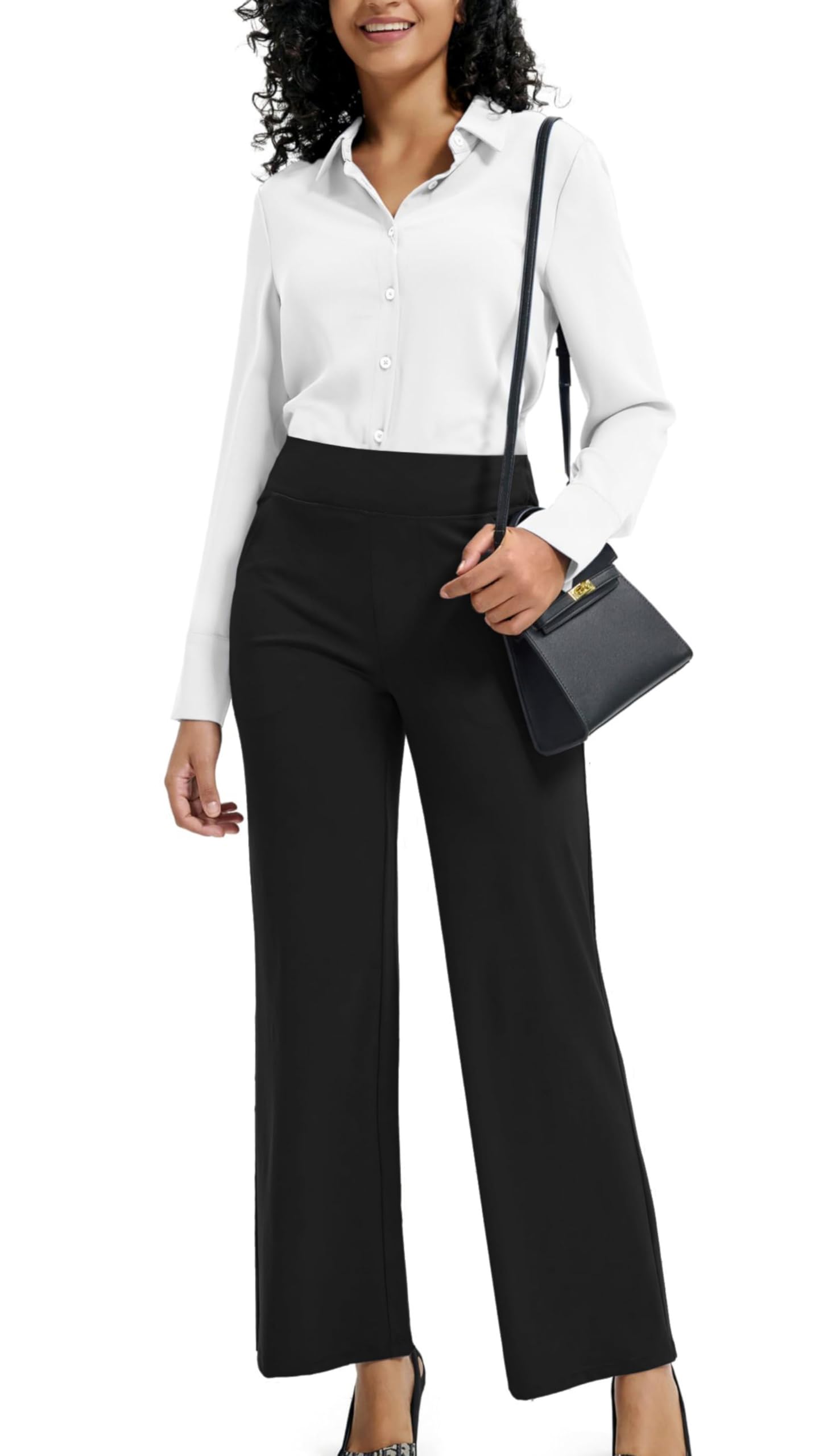Timuspo Pantalon de yoga pour femme - Taille haute - Avec poches - Pantalon de jogging - Jambes larges - Confortable - Droit - Contrôle du ventre - Pantalon de sport - Pantalon de yoga