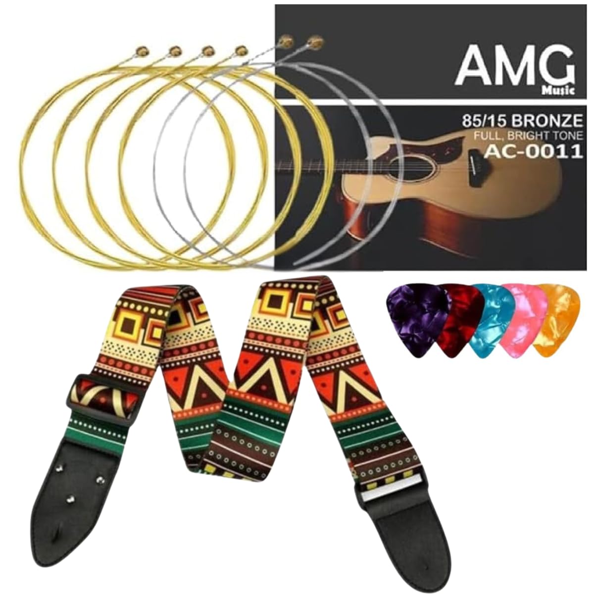 DEVICE OF URBAN INFOTECH Guitar String with Guitar Straps & Picks, Acoustic Guitar Strings Set of 6 Replacement Strings Electric/Acoustic Guitar Strap/Belt for Guitar Ukulele Bass (Bohemian Straps)-image-36