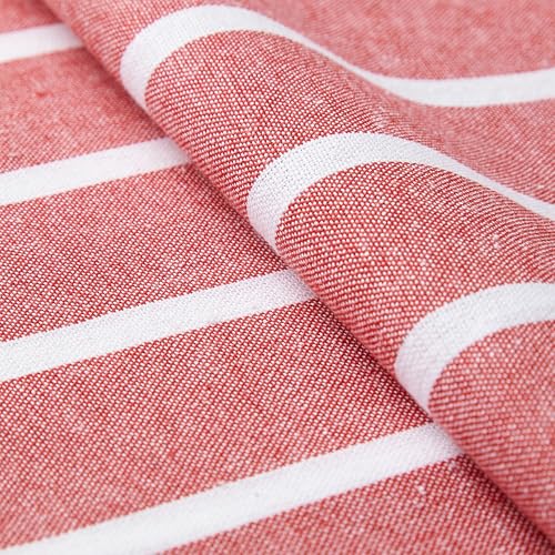 Image of Encasa XO Cotton Table Runner for 4 to 6 Seater | Size 13x72 in | Roma Red Stripes - Machine Washable & Durable