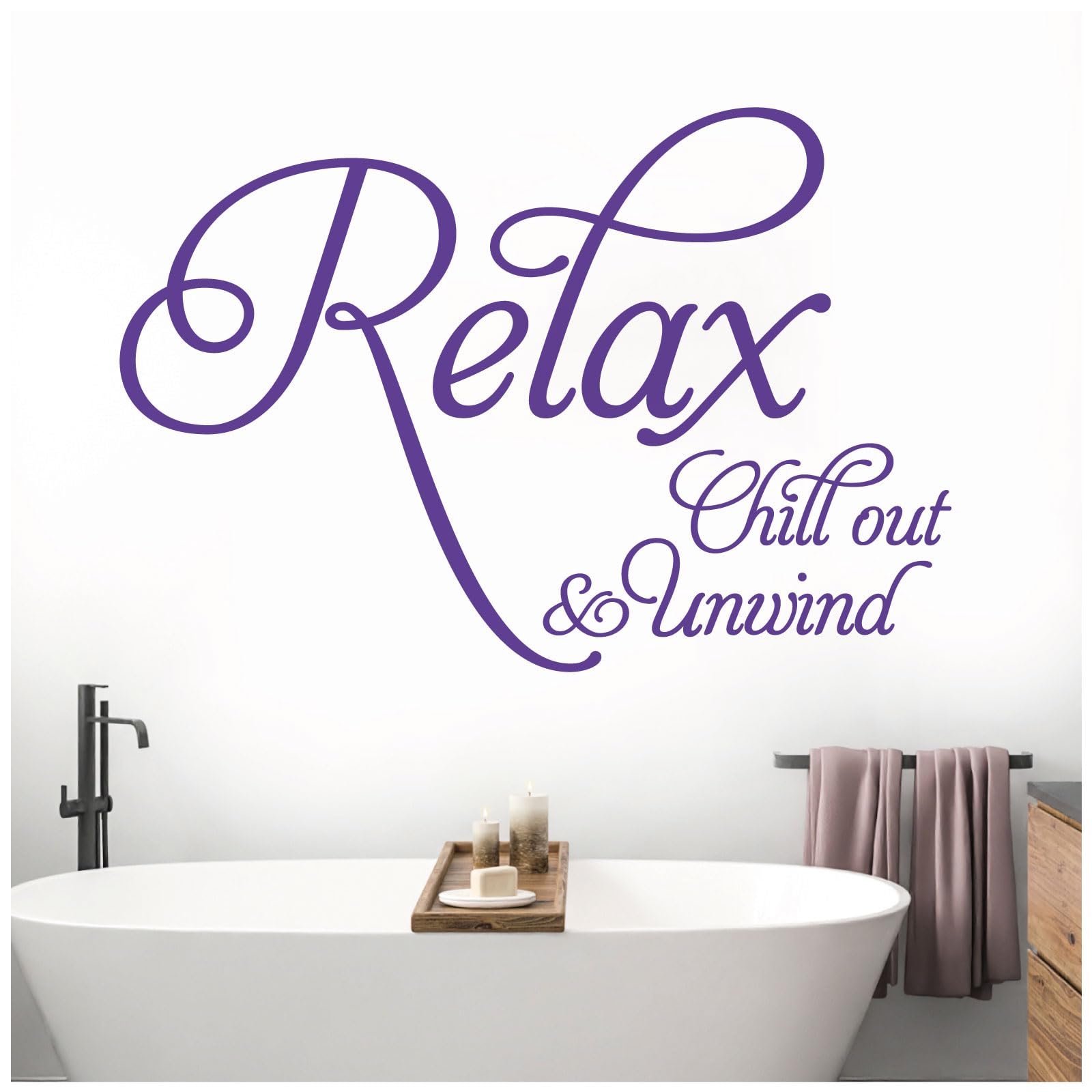 Relax, Chill Out, Unwind - Bathroom, Spa Wall Quote, Decal Wall Art Sticker [Medium] [Purple] — image 1