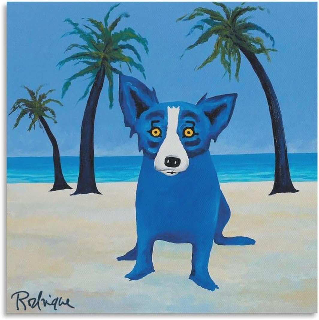 Blue Sea,George Rodrigue Blue Dog Poster Decorative Painting Canvas Wall Art Living Room Posters Bedroom Painting 20x20inch(50x50cm)