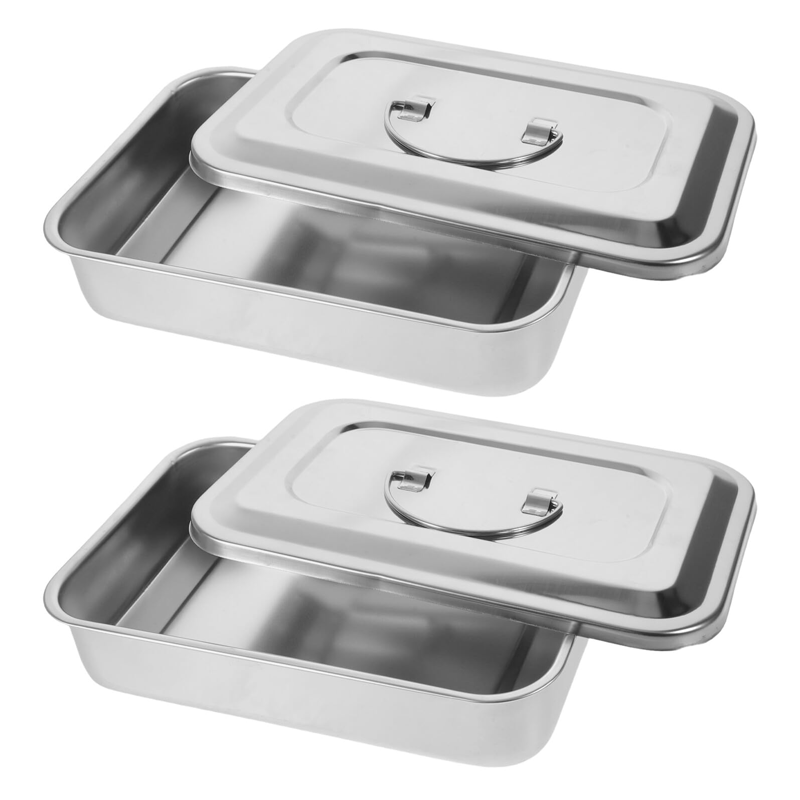 2 Vassoi Sterilizzatori per Strumenti Unghie in Acciaio Inox 201 con Coperchio, Scatole per Manicure Portatili per Pulizia e Ammollo Professionale, Organizer per