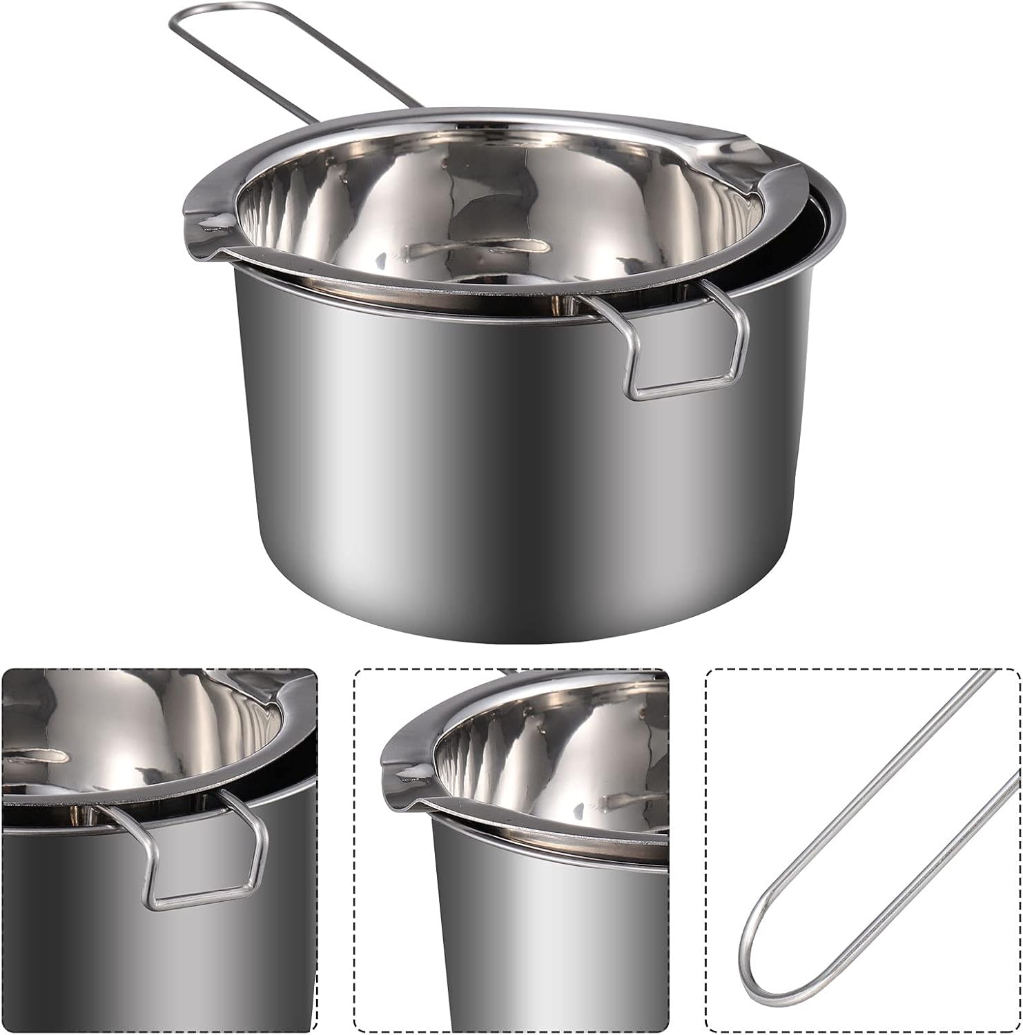 Wax Melting Pot Double Boiler 400ml Stainless Steel 201 Material Boiling Water Pot for Candle Chocolate Candy Melting and Butter Heating Set