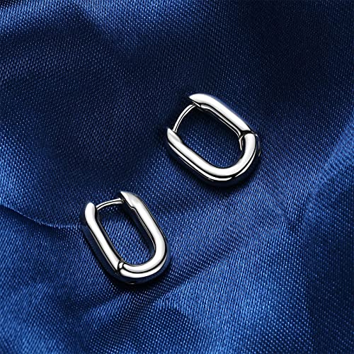 Silver Square Hoop Earrings Luckypads Small Silver Hoop Earrings For Women White Gold Plated Huggie Hoop Earrings Oval U-Shaped Rectangle Small Silver Hoops Geometric Earrings For Men Girls #TOP4