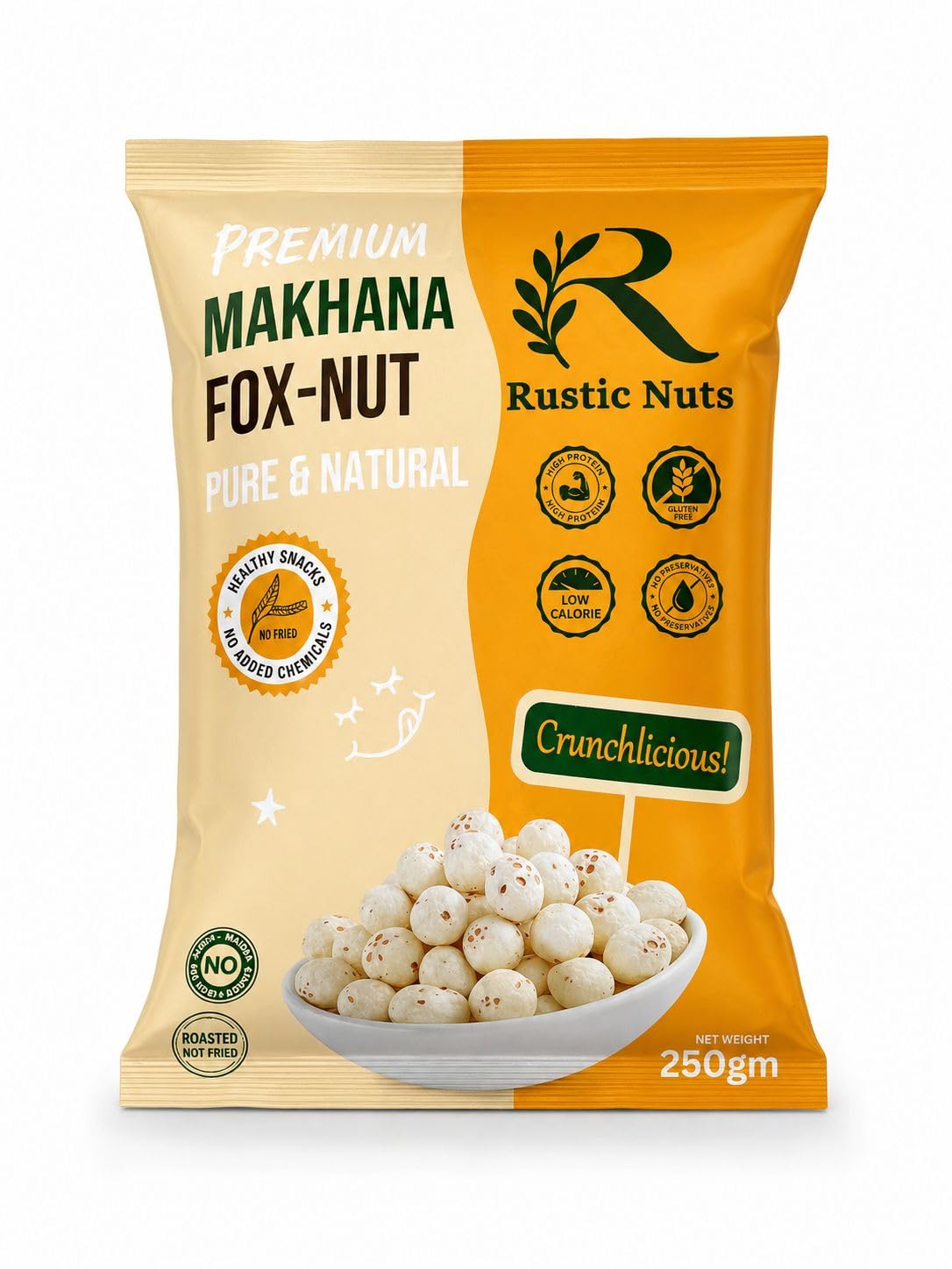RUSTIC NUTS Makhana Premium Gold Big Crunchy Healthy Snack (250g) (Orange)-image-31
