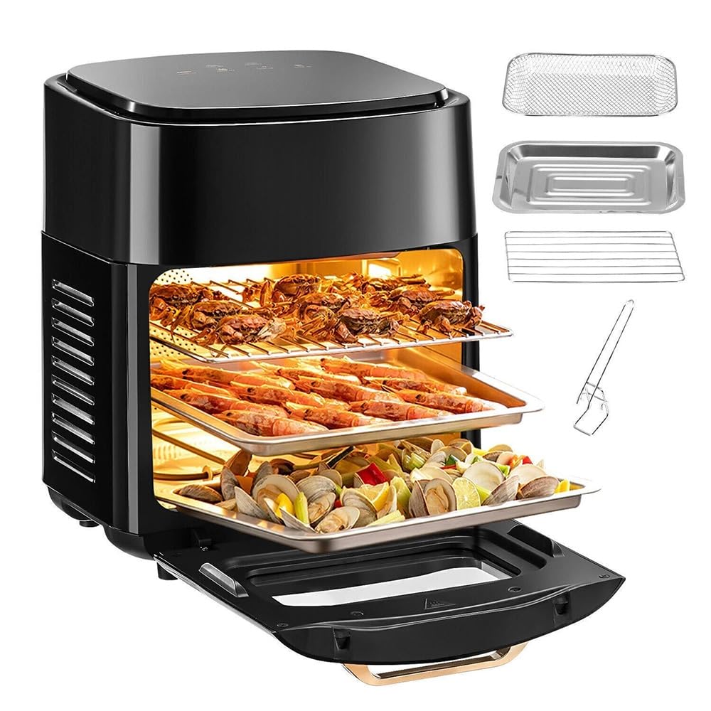 BEOSIOR 15L Digital Air Fryer Oven, 1400W Large Air Fryer with Touch Panel & 6 Cooking Presets, 3 Racks