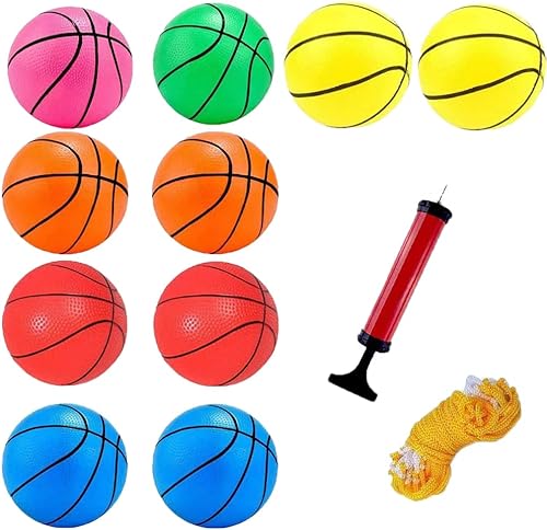 Mini juguete de baloncesto de 10 bolas de 6 pulgadas para niños coloridas pelotas de baloncesto pequeñas con bomba de aire y bolsa de malla