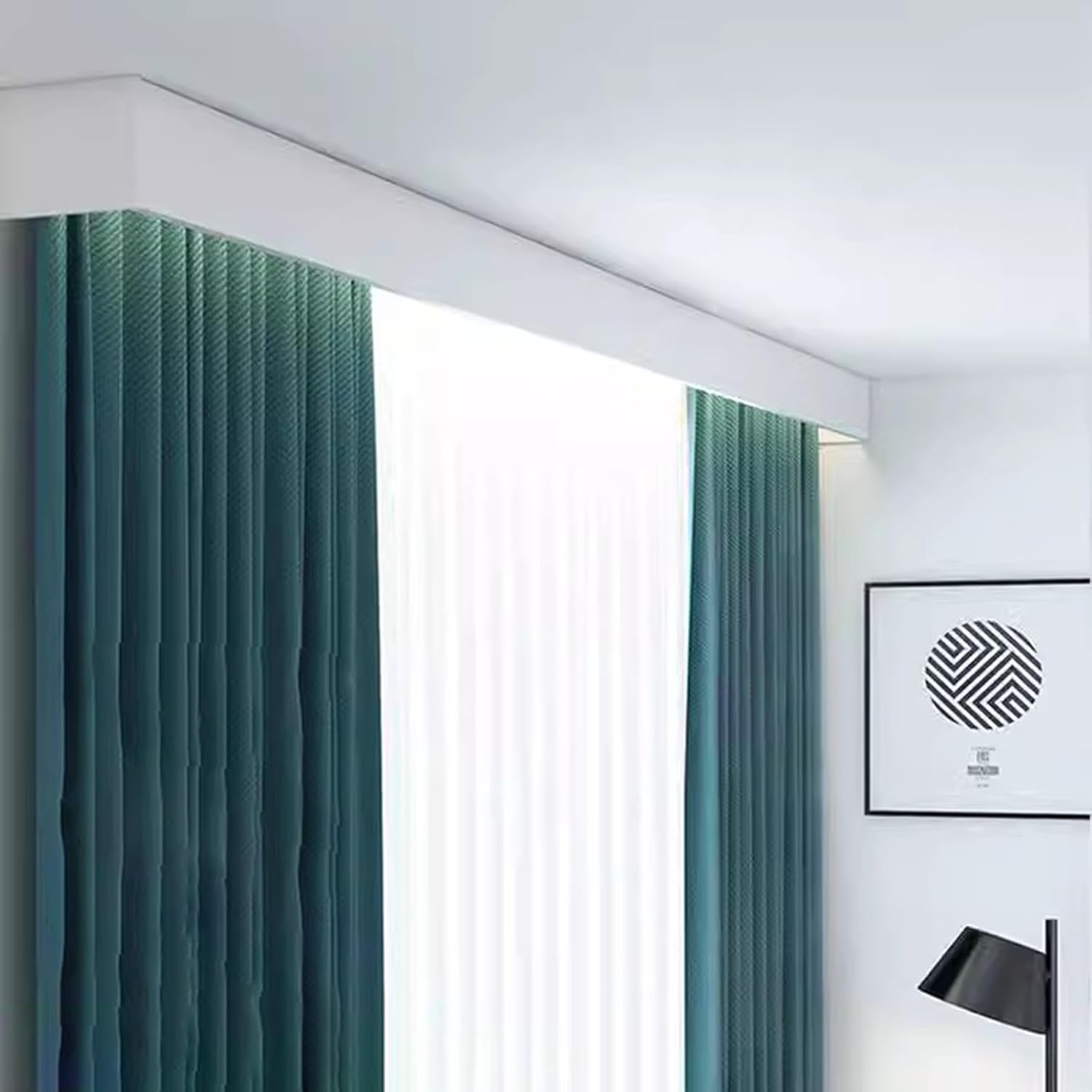 Ceiling Mount Curtain Rail Box Cover for Bay Windows - Alloy Drape/Sheers Track Gliders & Valance Kit for Bedroom - 1m (3.3ft) Length