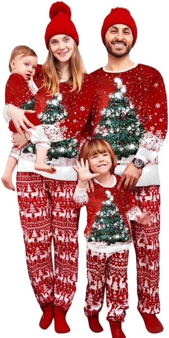 wenyujhFamily Christmas Pyjamas Set, Matching Christmas Pjs For Family, Fun Xmas Reindeer Printed Sleepwear, Pajama Top Bottom Nightwear for Men Women Child