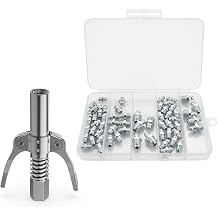 Grease Gun Coupler with 60 PCS Grease Fittings Assortment Kit, Metric and SAE Zerk Grease Fittings, Grease Gun Tips Replacement Accessories in 1/4" 1/8" M6 M8 M10 Sizes