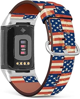 MINGDAO Compatible with Fitbit Charge 5 , Patterned Leather Replacement Band , (July 4Th Patriotic Star And Stripes Pattern)