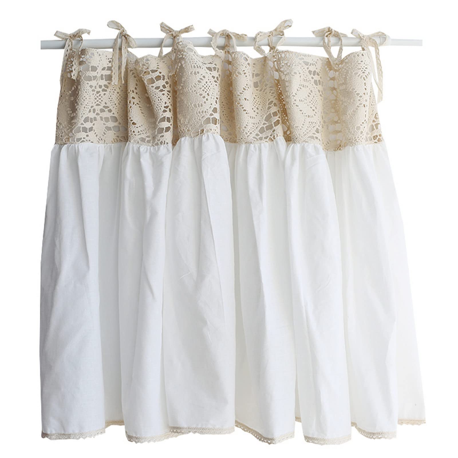 A.Monamour Tenda Corta per Finestra Piccola Pizzo Floreale Beige Lavorato All'Uncinetto In Cotone Bianco Boho Chic Tendina Tenda da Cucina Bistrot Caffè Mezza Tenda Mantovana Tenda a Vetro