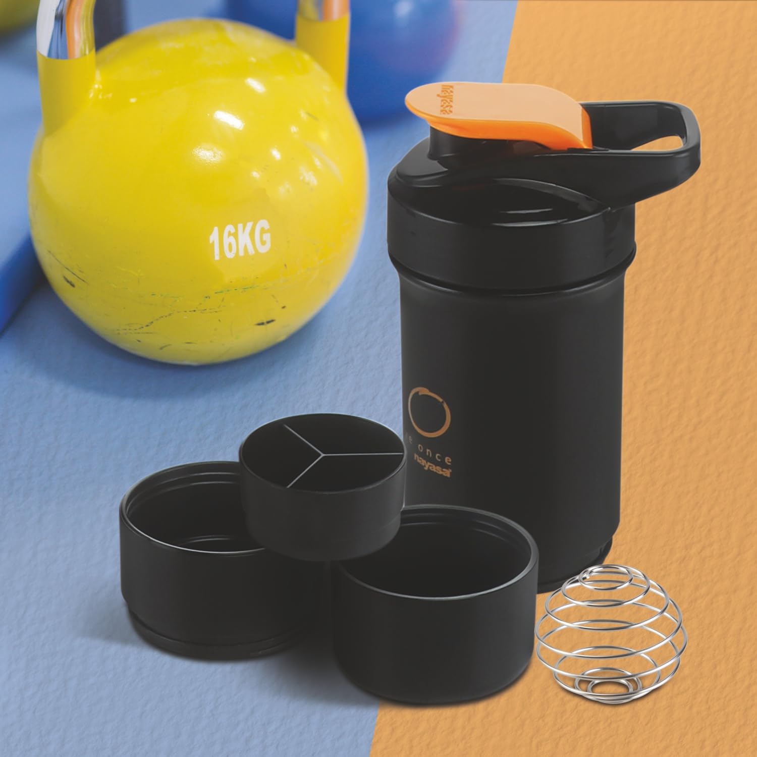 Nayasa Plastic Cross Fit Gym Shaker Bottle | 630ml | BPA-Free Shaker with 2 Storage Compartments | Leakproof Gym Bottle fo...