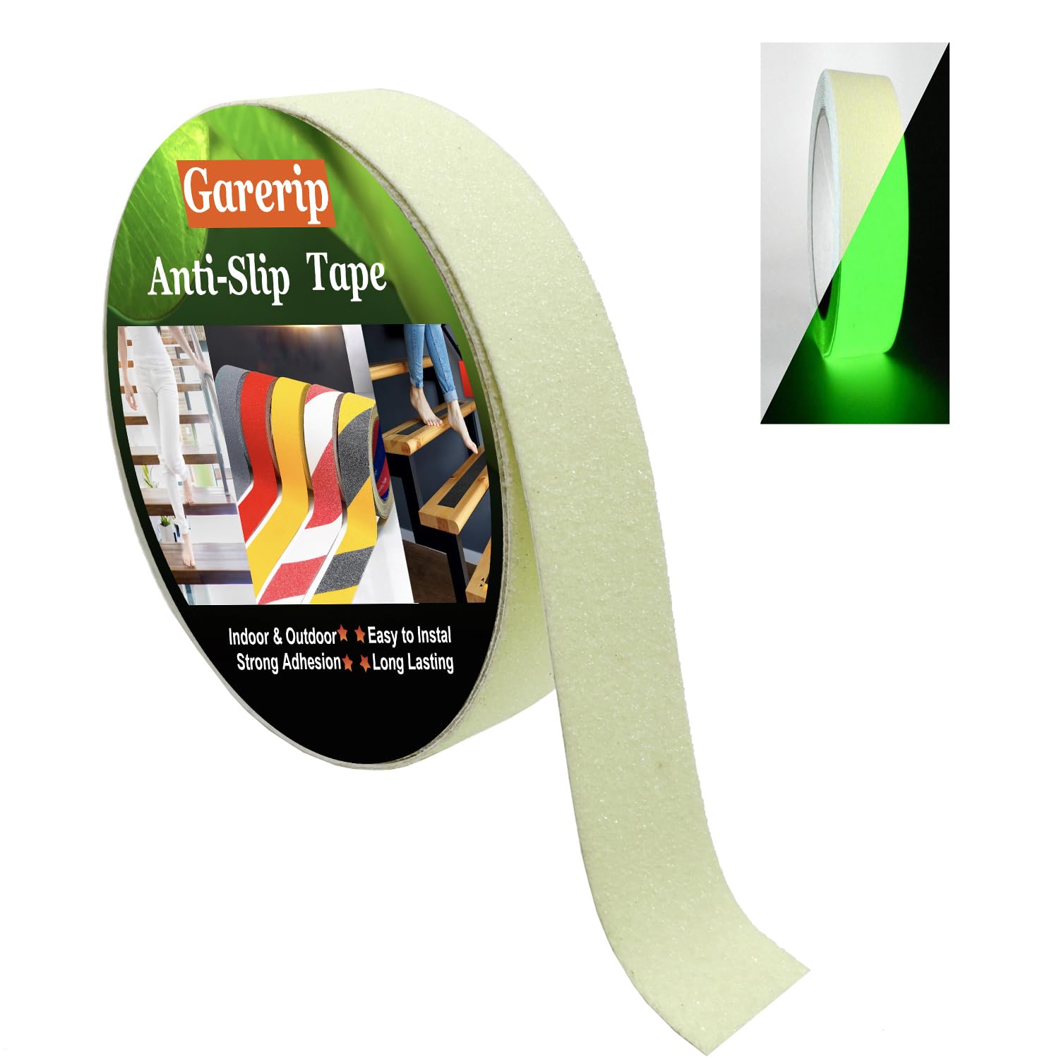 1 Roll Green Anti Slip Traction Tape, Glow in the Dark, 1inch x 16.4Feet, Non-Slip Grip Adhesive Tape to Indoor or Outdoor Stair, Tubs, Boats, Safety Grip Tape Non Skid Roll for Stair Steps