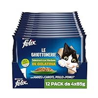 Purina Felix Le Ghiottonerie Cibo Umido per Gatti con Manzo e Carote e con Pollo e Pomodoro