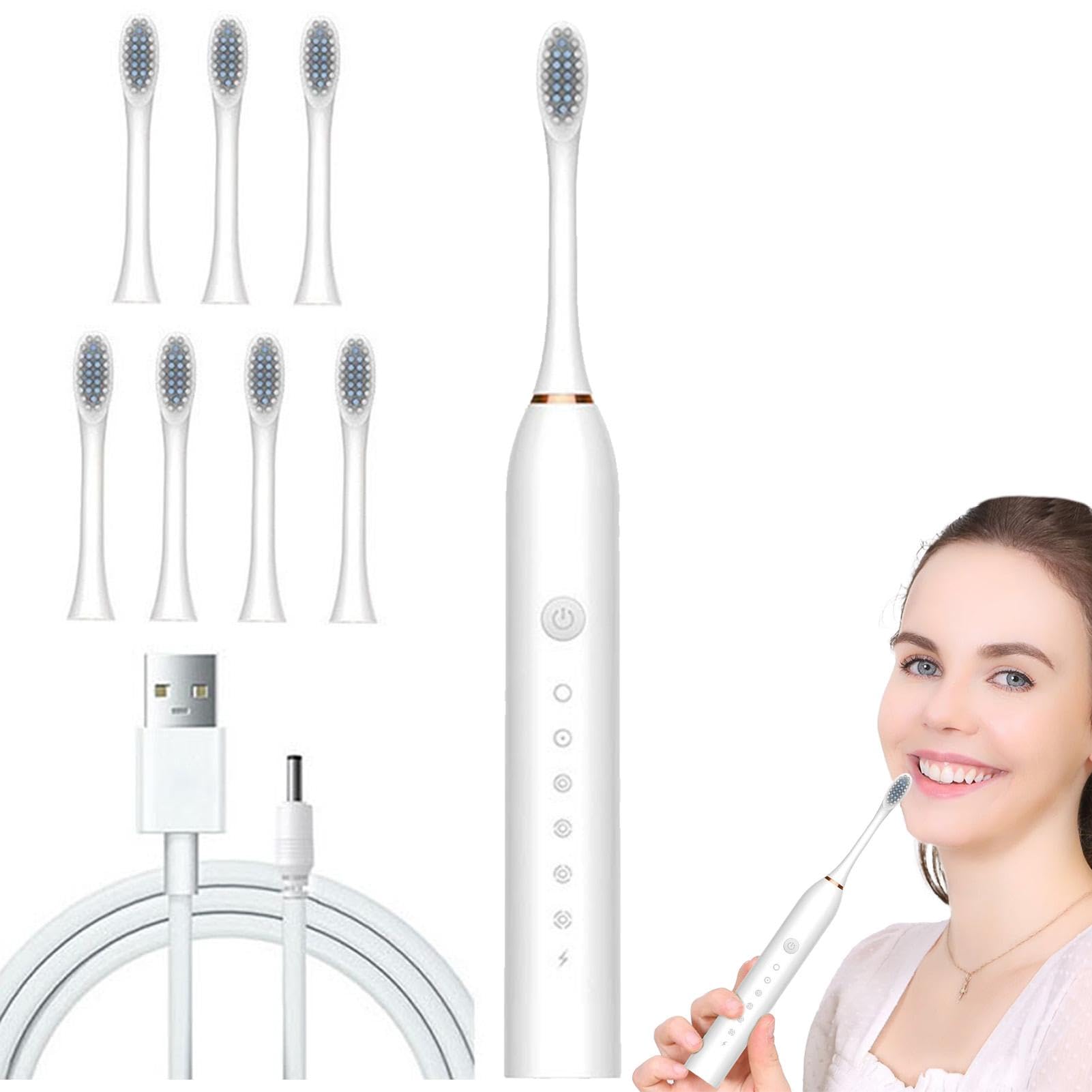 Xtauaguh Rechargeable Toothbrush, Electronic Power Vibration Toothbrush, IPX7 Waterproof Adult Mechanical Toothbrush with 8 Brush Heads for Men & Women