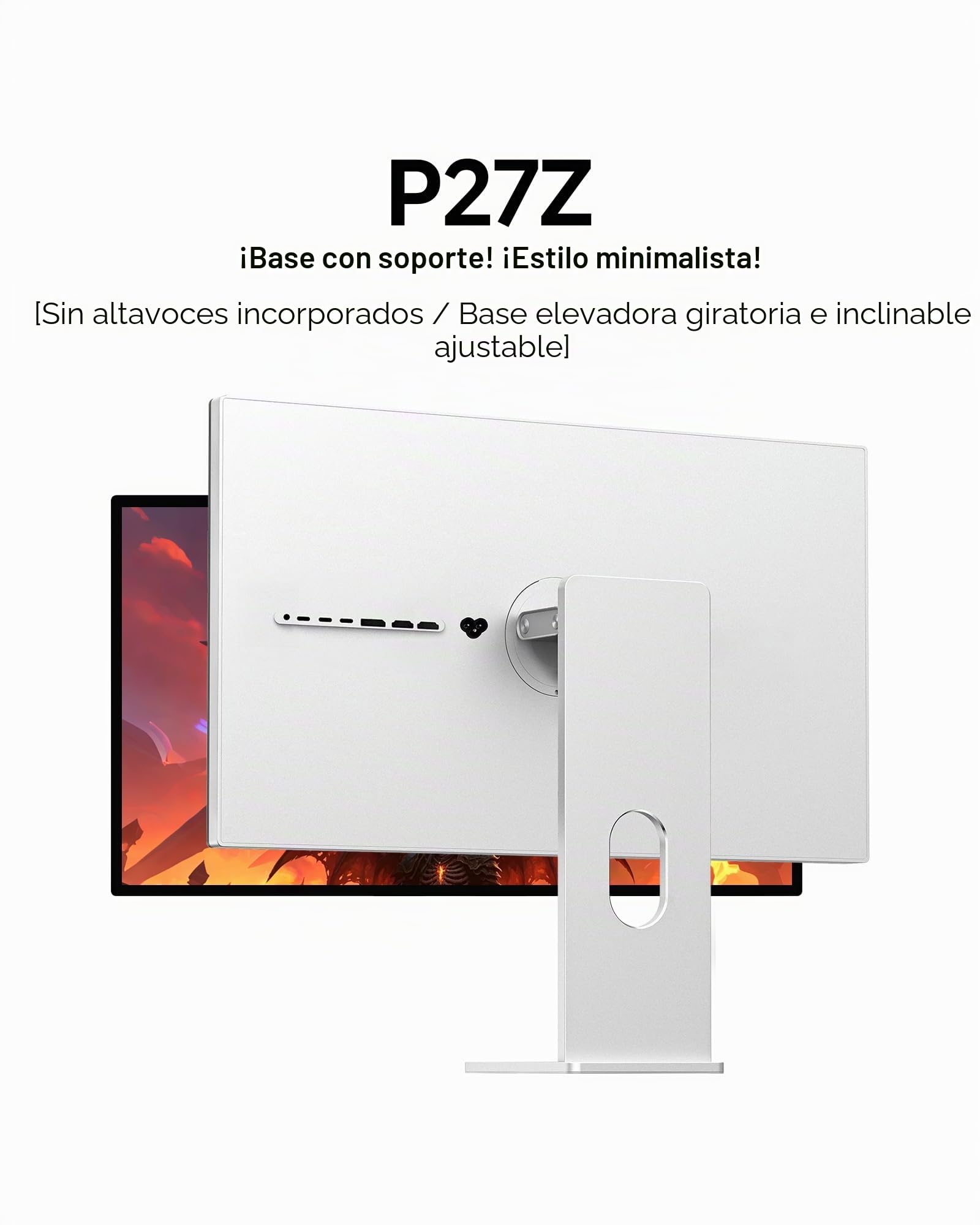 P27Z 27'' 5K Monitor 218ppi 80Hz 330Hz Doble Modo Minimalist con Soporte | 5120x2880 600 cd/m² USB C 80Gbps 100W Carga 98% DCI-P3 10Bit Altavoces Integrados para Gamers Diseñadores