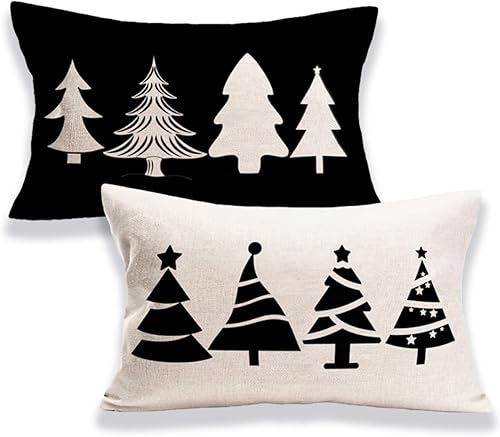 Juego de 2 fundas de almohada de invierno de Navidad de 12 x 20 pulgadas, fundas de almohada lumbares de lino de Navidad, fundas de almohada