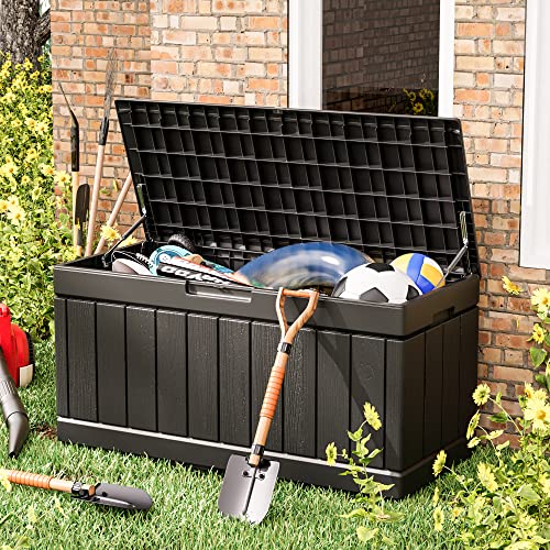 Greesum 82 Gallon Resin Deck Box All Weather Large Outdoor Storage for Patio Furniture, Toys, Garden Tools, Lockable, Black Greesum 82 Gallon Resin Deck Box All Weather Large Outdoor Storage for Patio Furniture, Toys, Garden Tools, Lockable, Black