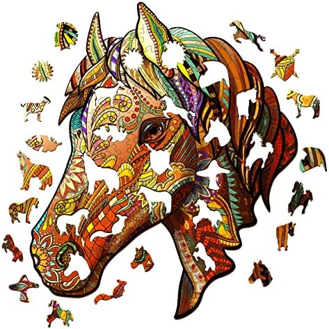 Blumuze Wooden Jigsaw Puzzles, Fine Horse Wooden Puzzles for Adults, Unique Shaped Animal Wood Puzzles, Wooden Animal Puzzles for Adults Kids with Wood Gift Box 84pcs-S-21 * 17.8cm