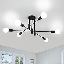 Comely Sputnik Chandelier Black 6 Lights Ceiling Light E27 Vintage Iron Ceiling Lamp for Bedroom Dining Room Kitchen Adjustable Angle