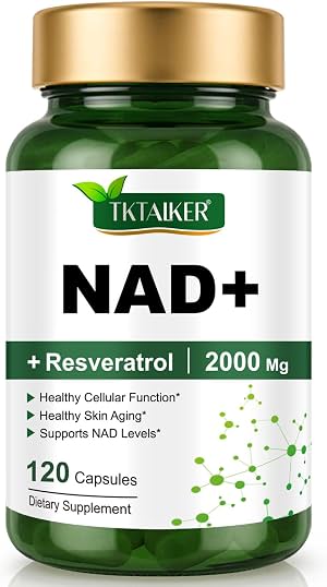 TKTALKER Suplemento NAD 2000 Mg - 120 Cápsulas NAD Verdadero y Resveratrol, Alternativa NMN NAD+ Liposomal para Mujeres y Hombres, Apoya la Salud Celular, la Resistencia y el Envejecimiento Saludable - Cápsulas de Fuerza Ultra, 120 Unidades (Paquete de 1)
