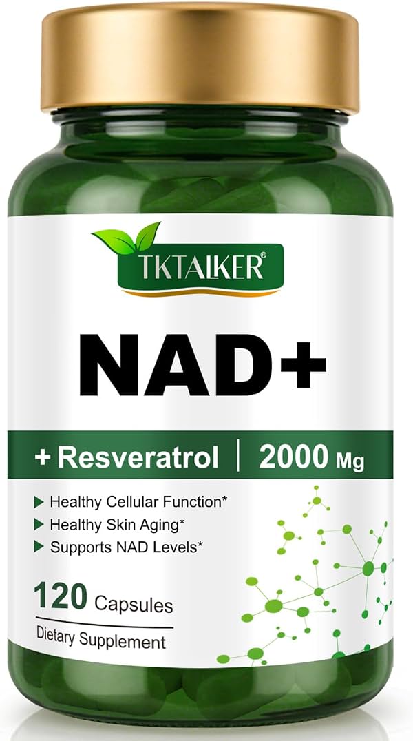 TKTALKER Suplemento NAD 2000 Mg - 120 Cápsulas NAD Verdadero y Resveratrol, Alternativa NMN NAD+ Liposomal para Mujeres y Hombres, Apoya la Salud Celular, la Resistencia y el Envejecimiento Saludable - Cápsulas de Fuerza Ultra, 120 Unidades (Paquete de 1)