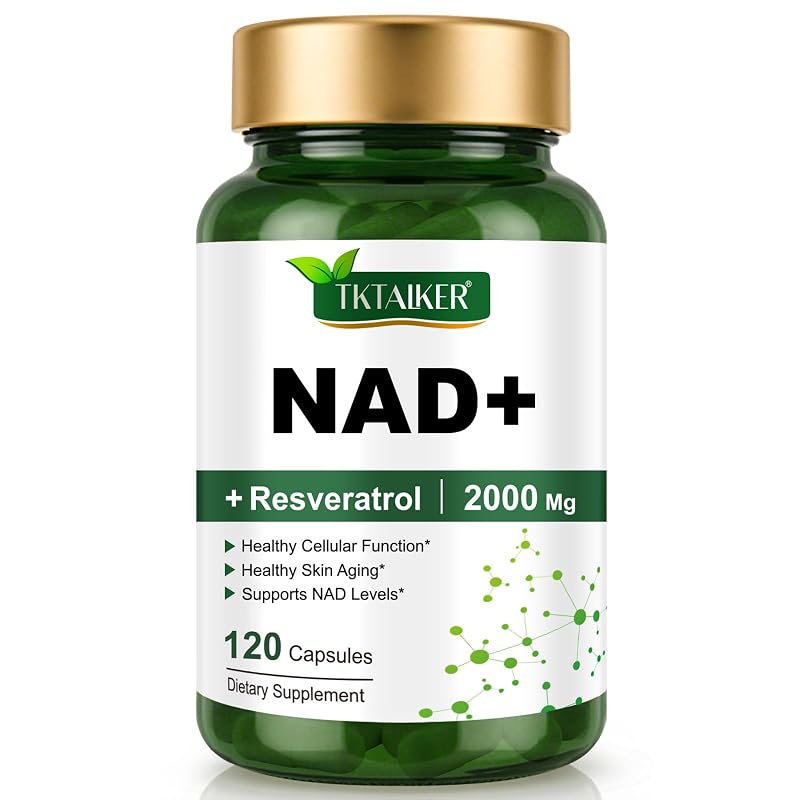 TKTALKER Suplemento de NAD+ com resveratrol, niacinamida e TMG 2000 mg, 120 cápsulas